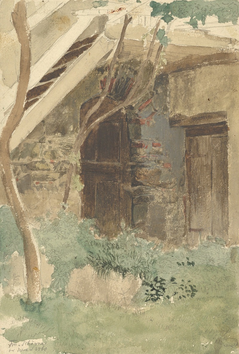 Una porta di legno di un edificio agricolo vicino a Merano (1860)
